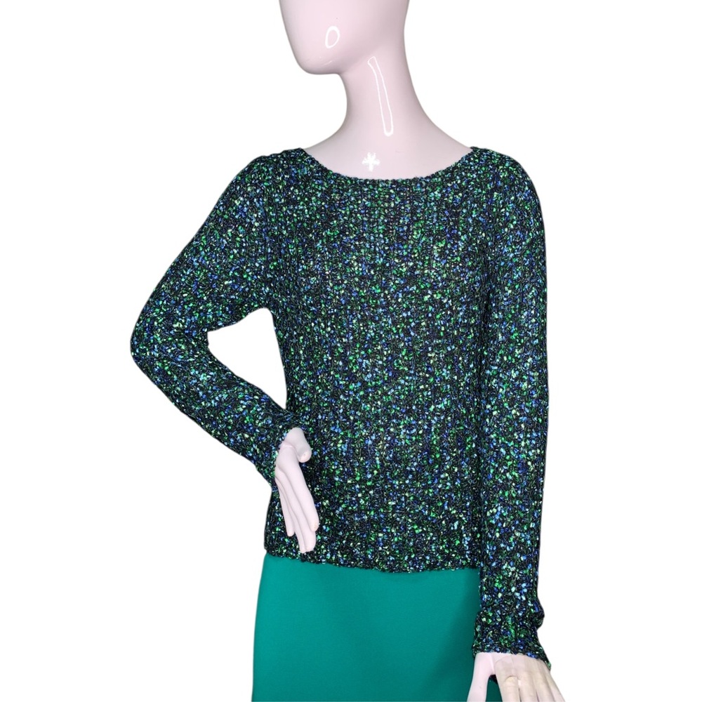 Augusta Silk Knits Vintage Green Confetti Textured Knit Top Long Sleeve Size M
